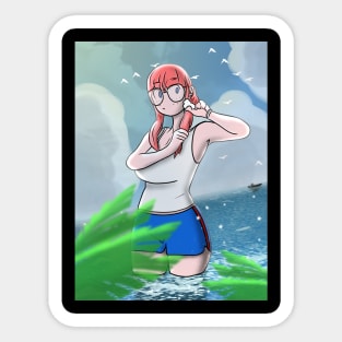 The girl at the sea Sticker